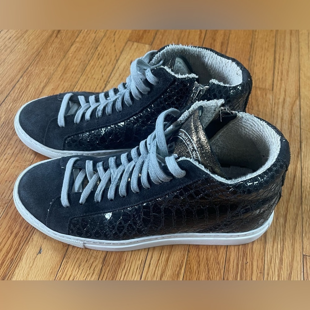 P448 Crock Black High-Top Sneakers with Silver Accents and Gold Tongue 37